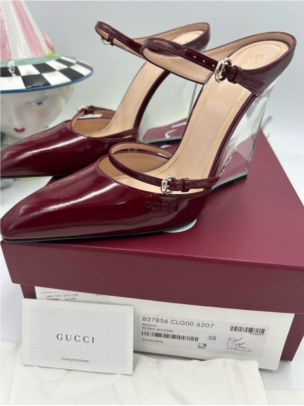 Women’s Gucci Rosso leather wedge mule size 38 made Italy - Picture 12 of 14